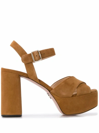 Shop Prada Women's  Brown Suede Sandals