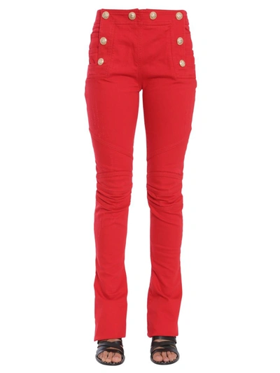 Shop Balmain Women's  Red Cotton Pants