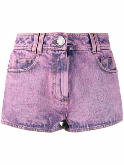 Shop Balmain Women's  Purple Cotton Shorts