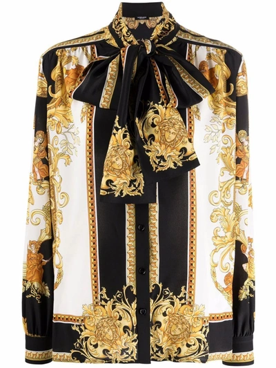 Versace Renaissance Print Silk Crepe Blouse In Black | ModeSens