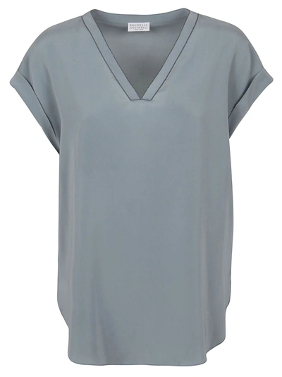 Shop Brunello Cucinelli Women's  Grey Silk T Shirt