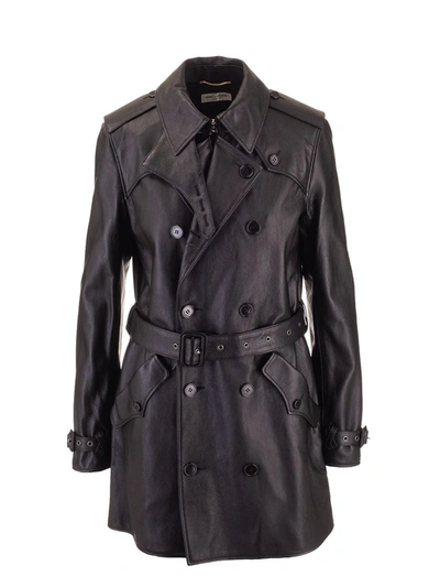 Shop Saint Laurent Saint L Au Rent Women's  Black Leather Trench Coat