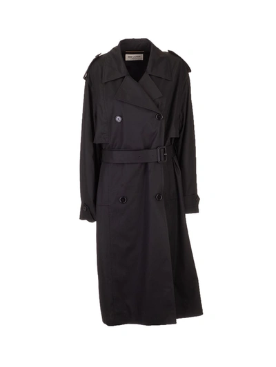 Shop Saint Laurent Saint L Au Rent Women's  Black Cotton Trench Coat