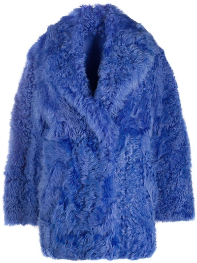 Shop Off-white Off White Women's  Blue Leather Coat