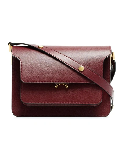 Shop Marni Women's  Burgundy Leather Shoulder Bag In #800020