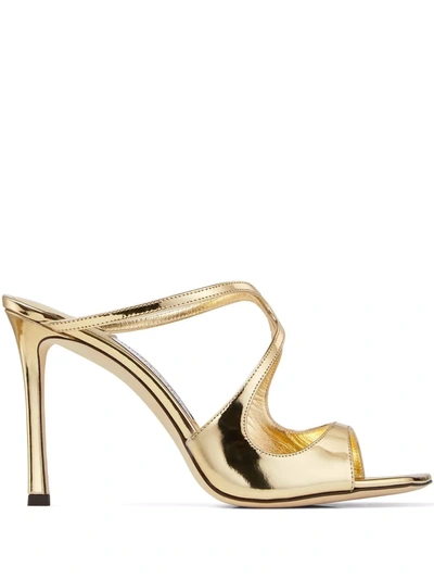 Jimmy Choo Anise 95 Metallic Leather Sandals In Gold