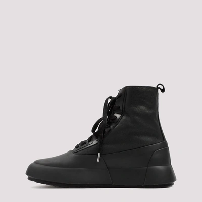 Shop Ambush Leather Mix Hi-top Sneakers Shoes In Black