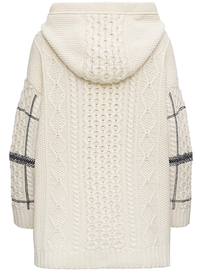 Shop Valentino Check Hooded Wool Cardigan In White/black
