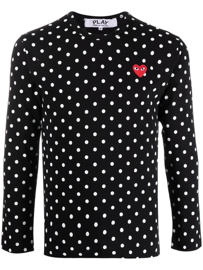 Shop Comme Des Garçons Play Polka Dot-print Long-sleeved T-shirt In 黑色