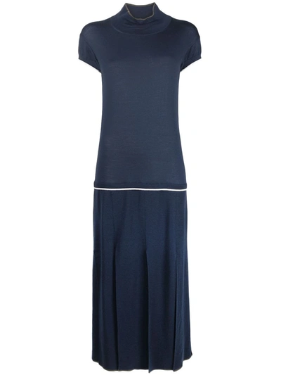 Shop Marni Fine-knit Flared Dress In 蓝色
