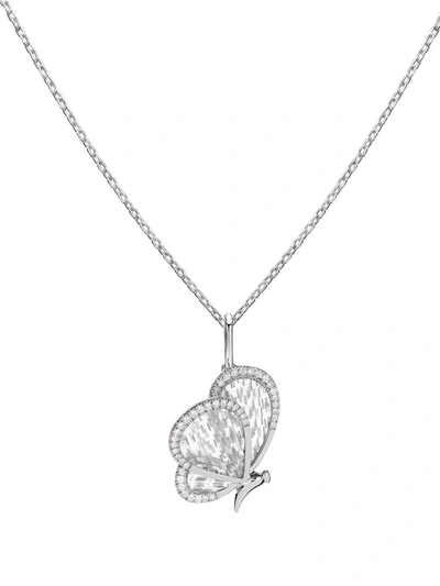 Shop Boghossian 18kt Wite Gold Titanium Fiber Small Diamond Butterfly Pendant Necklace In 银色