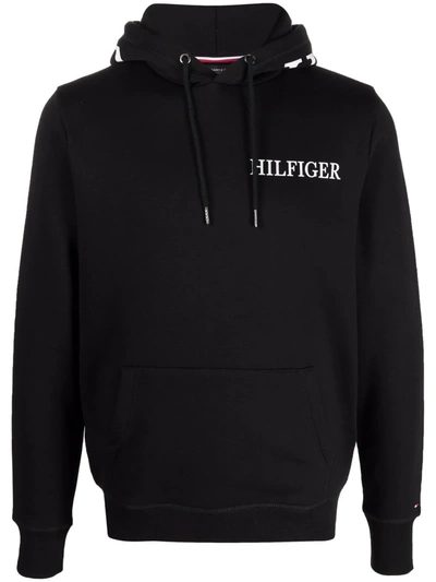 Shop Tommy Hilfiger Logo-print Drawstring Hoodie In 黑色