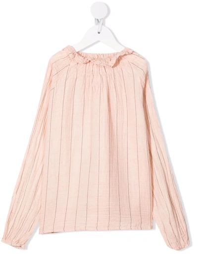 Shop Buho Ruffled-collar Striped Blouse In Pink