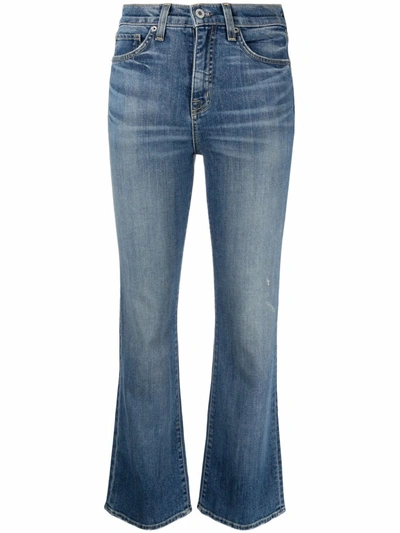 Shop Nili Lotan High-rise Bootcut Bleach-effect Jeans In Blue