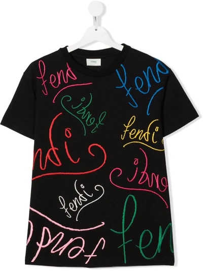 Shop Fendi Teen Logo Print T-shirt In Black