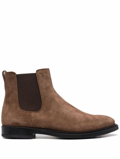 Shop Tod's Suede Chelsea Boots In Brown