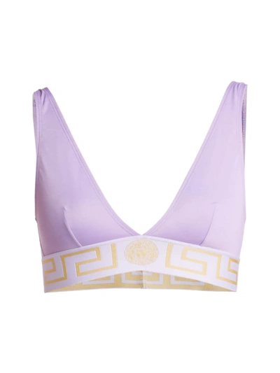 Shop Versace Women's Greca Border Bikini Top In Lilac