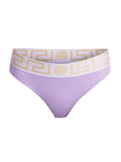 Shop Versace Women's Greca Border Bikini Briefs In Lilac