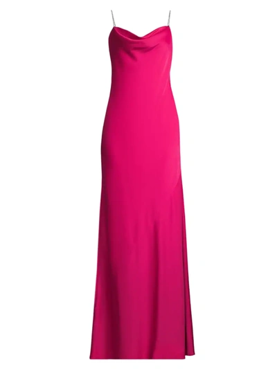 Aidan Mattox Crystal Strap Satin Gown In Bright Rose ModeSens