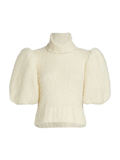 Shop Aje Puff-sleeve Wool-blend Turtleneck Sweater In Natural
