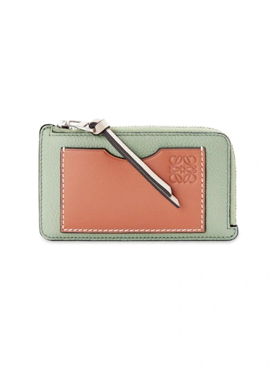 Shop Loewe Women's Two-tone Leather Card Holder In Rosemary