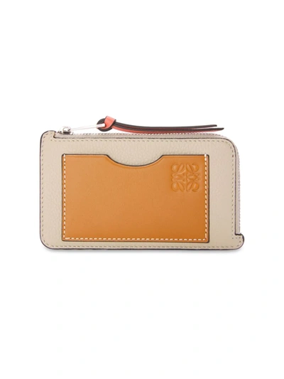 Shop Loewe Women's Two-tone Leather Card Holder In Light Oat
