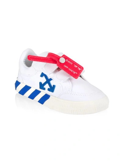 Shop Off-white Little Kid's & Kid's Low-rise Strapped Vulcanized Canvas Sneakers In White Blue