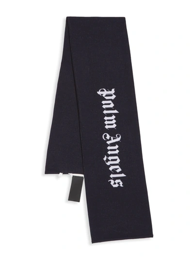 Shop Palm Angels Classic Logo Scarf In Navy Blue