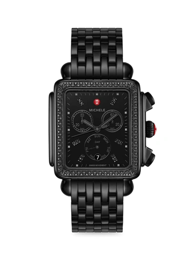 Shop Michele Deco Xl Stainless Steel & Diamond Bracelet Watch In Black