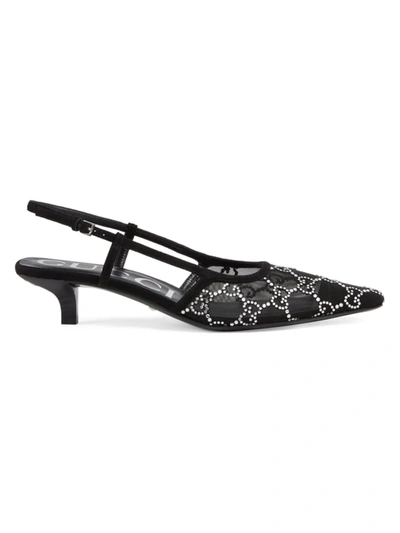 Shop Gucci Women's Crystal-embellished Slingback Sandals In Nero
