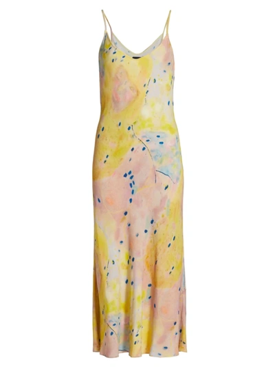 Shop Marc Jacobs Watercolor Bias-cut Slip Dress In Yellow Multi