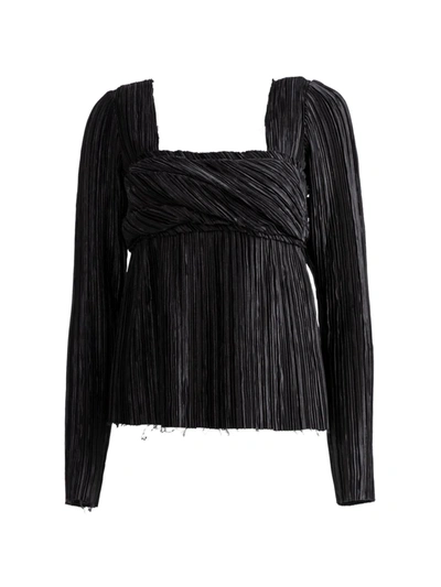Shop Marina Moscone Women's Satin Plissè Pleat Top In Black