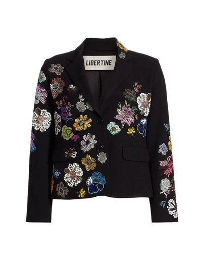 Shop Libertine Mille Fleur Beaded Short Blazer In Black