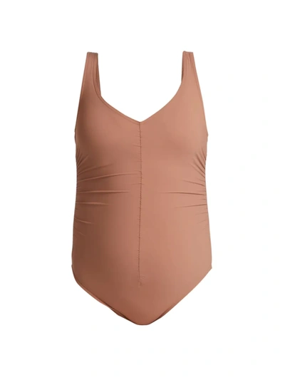 Shop Karla Colletto Swim V-neck Underwire Swimsuit In Fawn