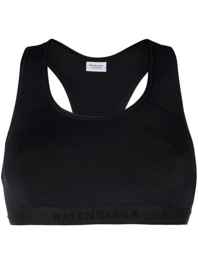 Shop Balenciaga Scoop-neck Racerback Sports Bra In Black