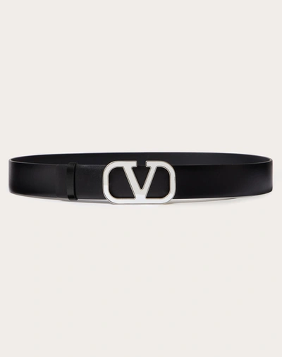 Shop Valentino Garavani Uomo Vlogo Signature Calfskin Belt 35 Mm In Black
