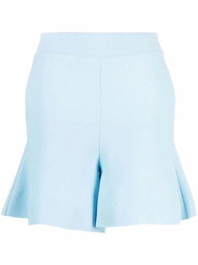 Shop Stella Mccartney Peplum-hem Crepe Shorts In Blue