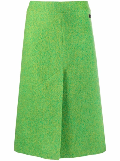 Shop Ganni Front-slit Midi Skirt In Grün