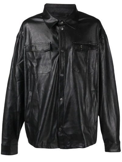 Shop Daily Paper Long-sleeved Faux-leather Shirt In Schwarz