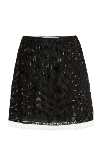 Shop Prada Crystal-embellished Tulle Mini Skirt In Black