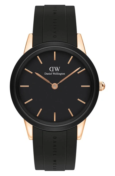 Shop Daniel Wellington Iconic Motion Rubber Strap Watch, 40mm In Rose Gold/white