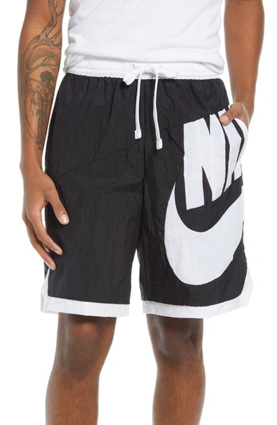 Shop Nike Dri-fit Throwback Futura Nylon Athletic Shorts In Black/ Black/ White/ White