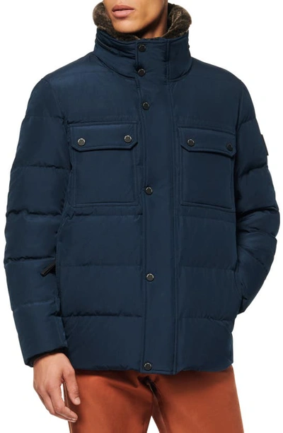 Marc New York Men's Godwin Down Filled Trucker Jacket With Removable Faux Fur Collar And Hidden Hood In Ink