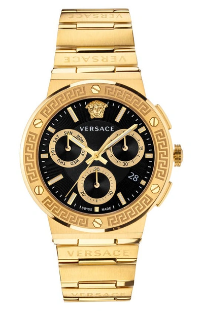 Shop Versace Greca Chronograph Bracelet Watch, 43mm In Black