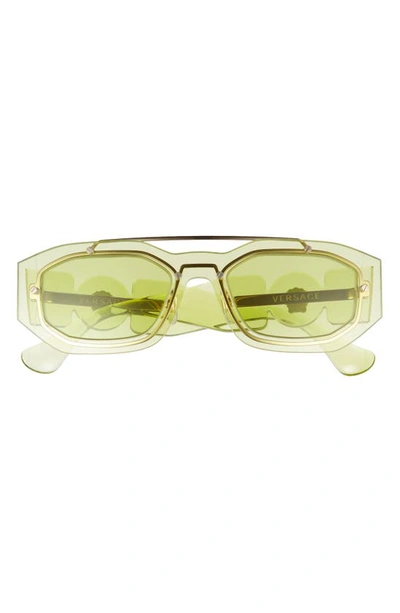 Shop Versace 51mm Irregular Sunglasses In Transparent Light Green/ Green