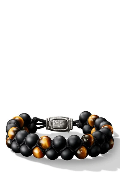 Shop David Yurman Spiritual Beads Two Row Bracelet With Black Onyx And Tiger's Eye In Black Multi