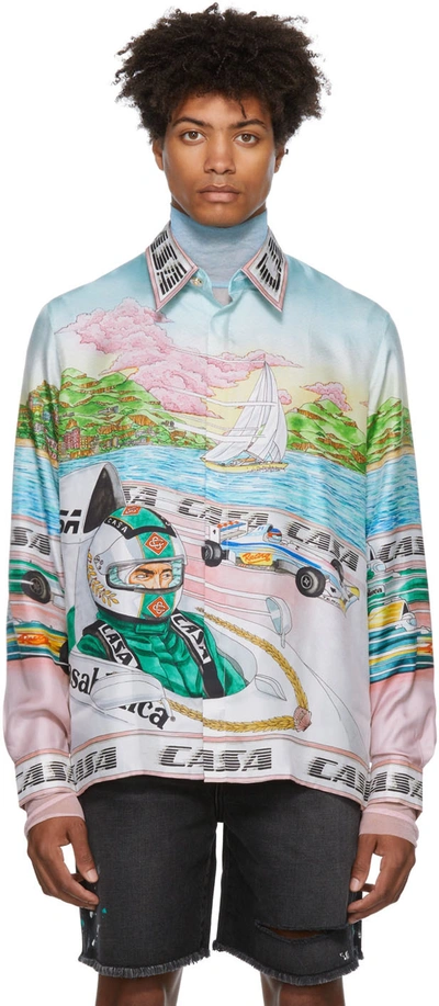 Shop Casablanca Multicolor Silk 'the Art Of Racing' Shirt