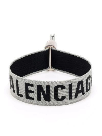 Shop Balenciaga Logo Party Bracelet In Grey
