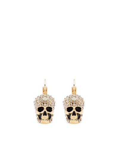 Shop Alexander Mcqueen Crystal-embellished Skull Earrings In Gold