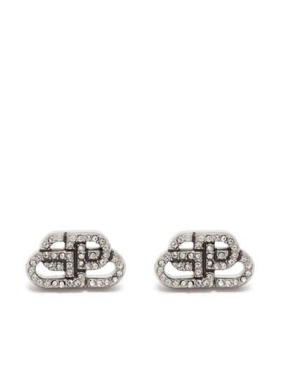 Shop Balenciaga Bb Rhinestone-embellished Stud Earrings In Silver
